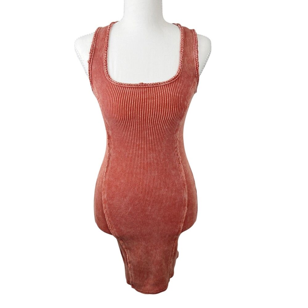 J. Her Dress Women Medium Orange Ribbed Knit Stretch Scoop Neck Stretch Casual